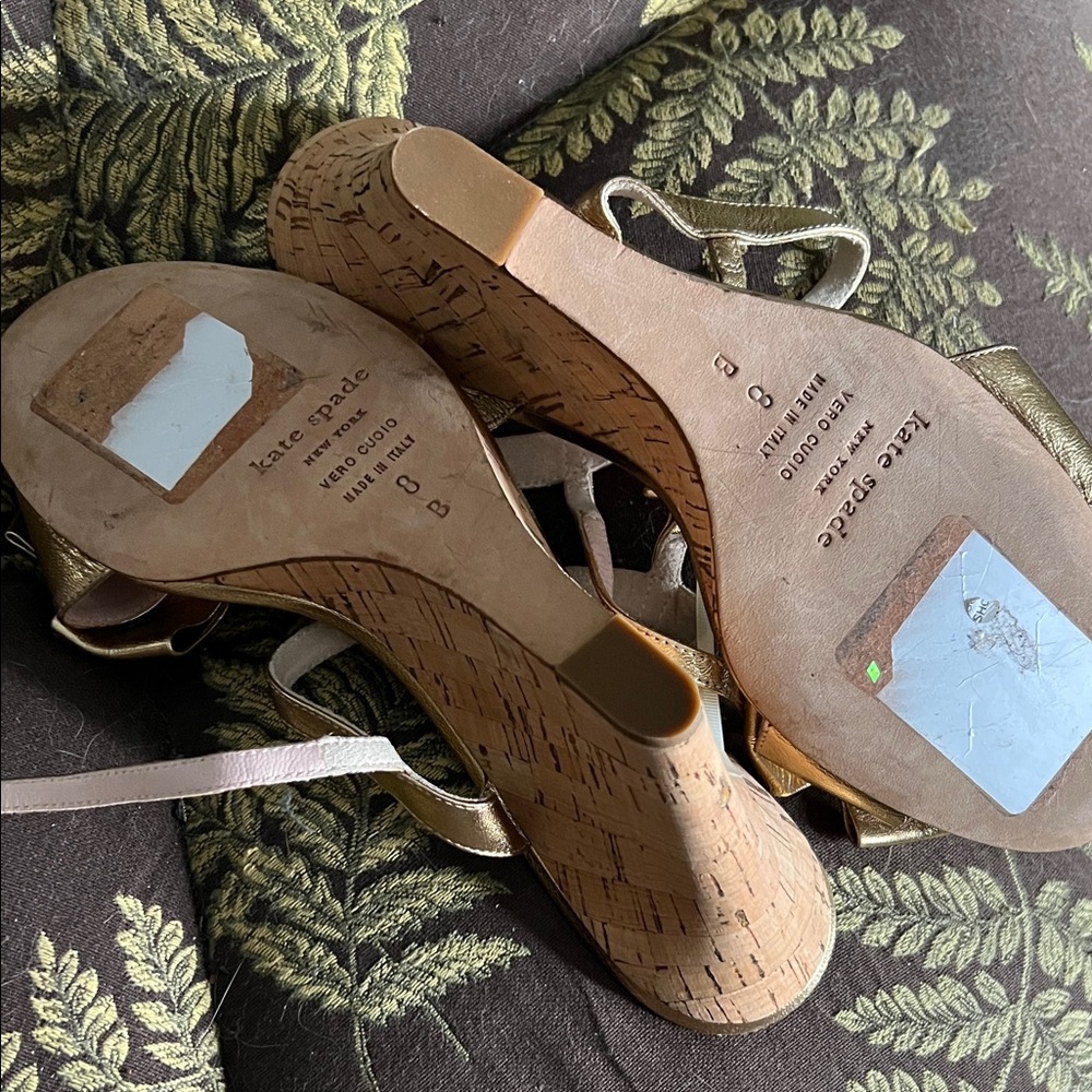 New Kate Spade Metallic Gold Wedge Sandals - Picture 3 of 3